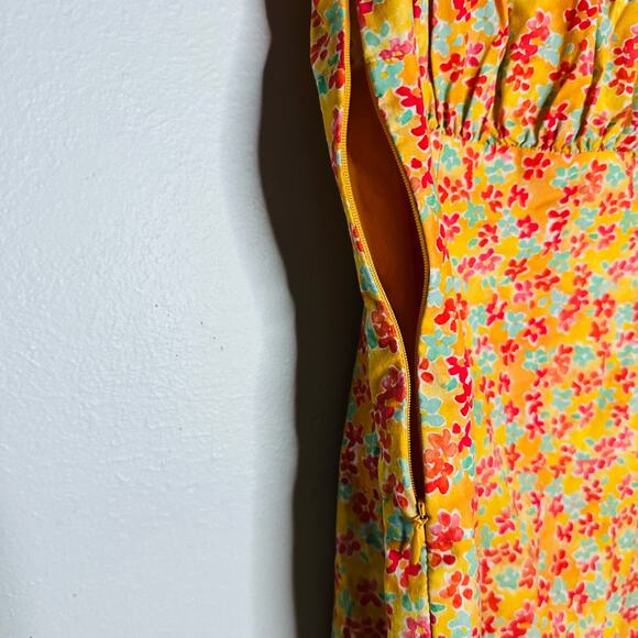 CAROLINE CONSTAS Orange Floral Calla Ruched Puff Sleeve Mini Dress Size Medium - Picture 11 of 11